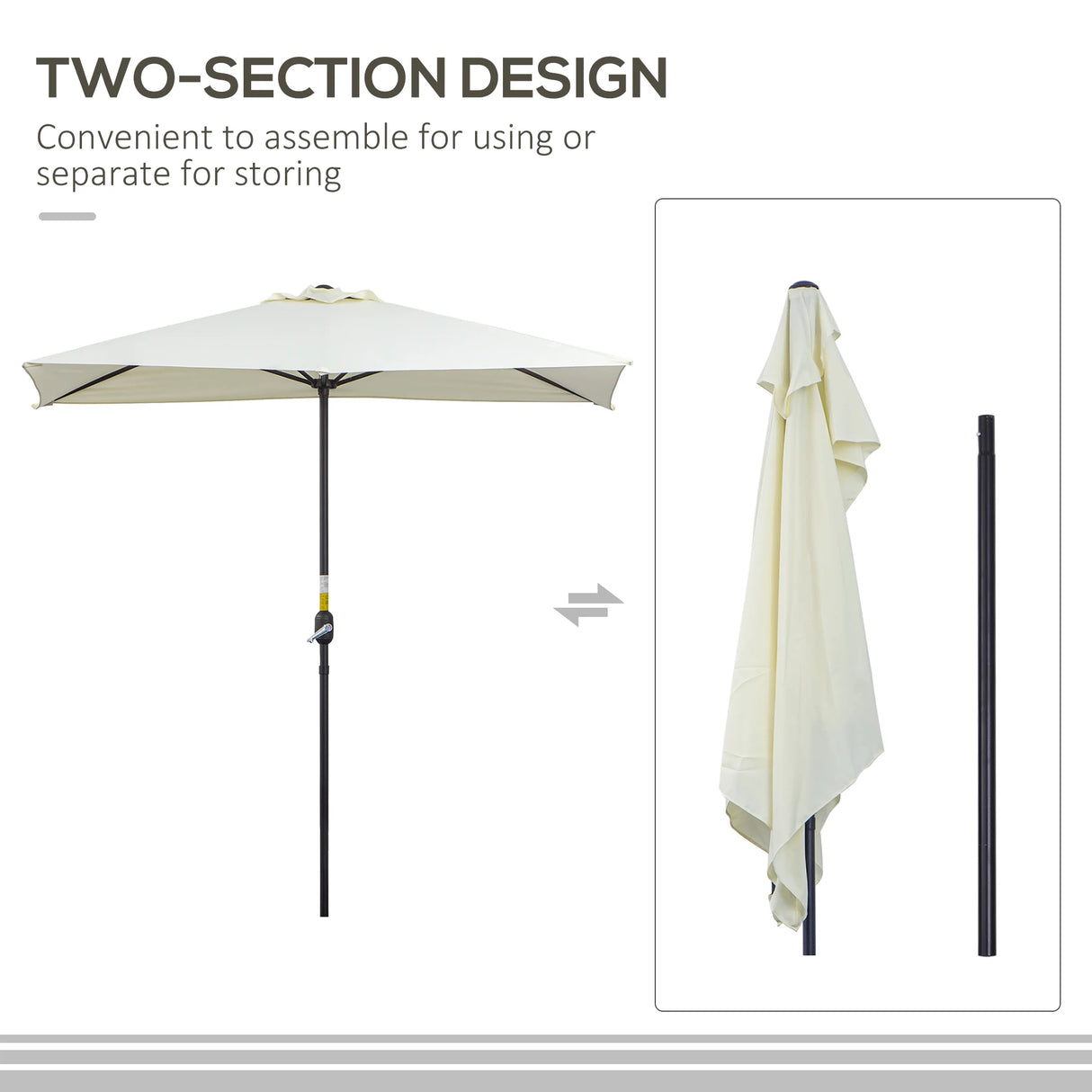 Outsunny Balcony Half Parasol Semi Round Umbrella Patio Crank Handle (2.3 m, Beige)- NO BASE INCLUDED