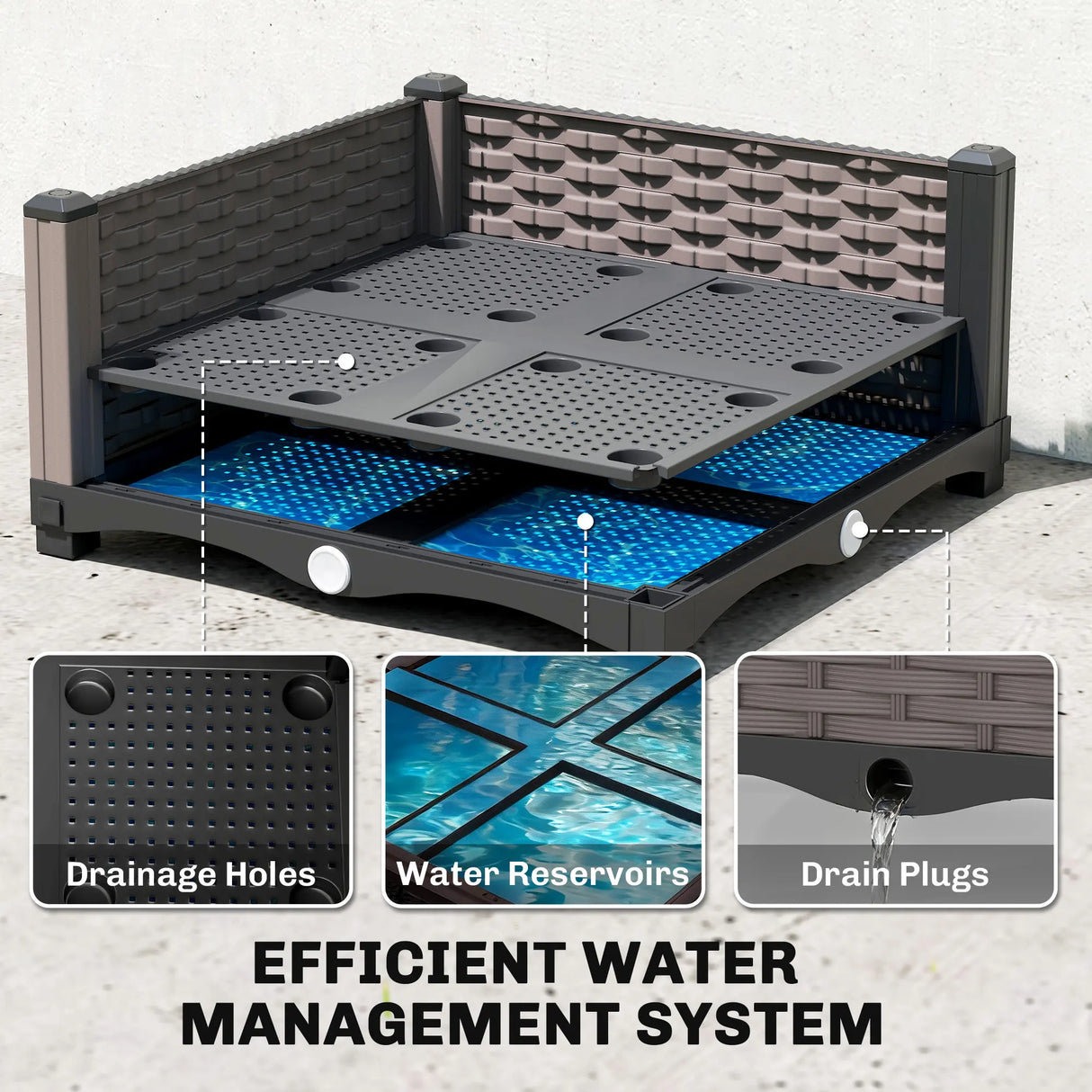 Outsunny Raised Garden Bed with Trellis, Plastic Planter Box with Drainage Holes, Drain Plugs and Water Reservoirs