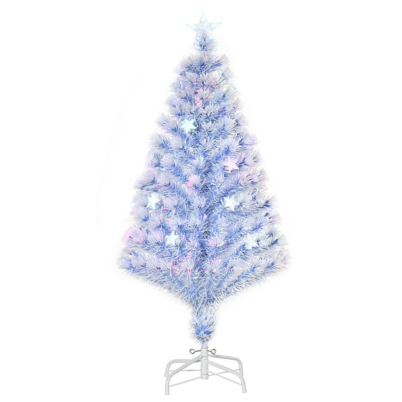 HOMCOM 4FT Artificial Fibre Optic Christmas Tree Seasonal Decoration w/ LED Lights Pre-Lit Easy Store White Blue