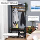 HOMCOM Coat Rack Stand Shoe Storage Bench with 9 Hooks Shelves for Bedroom Living Room Entryway Brown and Black 180cm