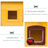 Pawhut Garden Wooden Cat House Hide Cage Outdoor Pet Play Home Waterproof Roof Kitty Shelter Kennel w/ith Door & Window