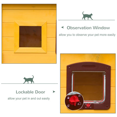 Pawhut Garden Wooden Cat House Hide Cage Outdoor Pet Play Home Waterproof Roof Kitty Shelter Kennel w/ith Door & Window