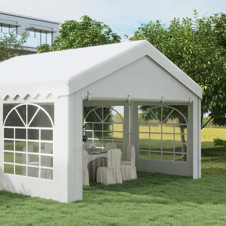 Outsunny 4m x 4m Garden Gazebo, Galvanised Marquee Party Tent with Removable Sides and Windows for Parties, Wedding and Events, White