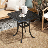 Outsunny Outdoor Garden Table with 38mm Dia. Umbrella Hole, Cast Aluminium Patio End Table with Anti-slip Foot Pads for Garden, Patio, Balcony, 54 x 52.5cm, Black