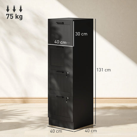 HOMCOM 4 Drawer Filing Cabinet with Lock, Office Storage Cabinet with Adjustable Hanging Bars for A4 Letter Size Files, Black