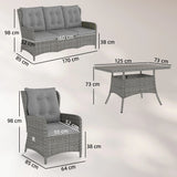 Outsunny 5 Seater Rattan Garden Furniture Set with Sofa, Reclining Chairs, Table, Patio Rattan Furniture Sofa Sets, Grey