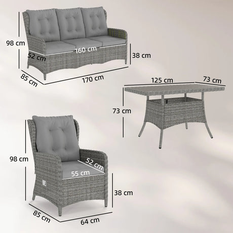 Outsunny 5 Seater Rattan Garden Furniture Set with Sofa, Reclining Chairs, Table, Patio Rattan Furniture Sofa Sets, Grey