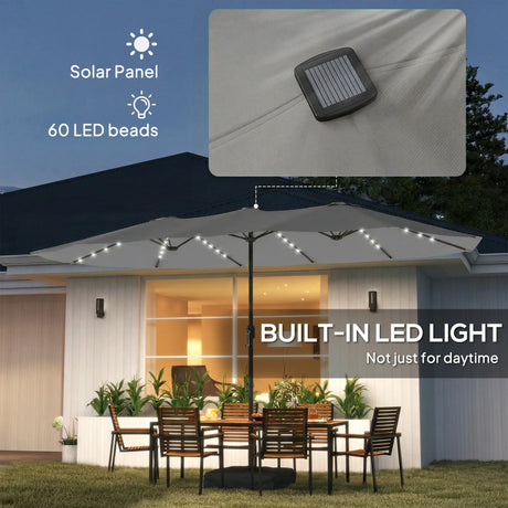 Outsunny Patio Umbrella Double-Sided Outdoor Umbrella with Solar Lights Base, Grey