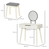 HOMCOM Dressing Table with Mirror and Stool, Vanity Makeup Desk Set with 2 Drawers, Cushioned Stool and Make-up Organizer for Bedroom and Dressing Room, White