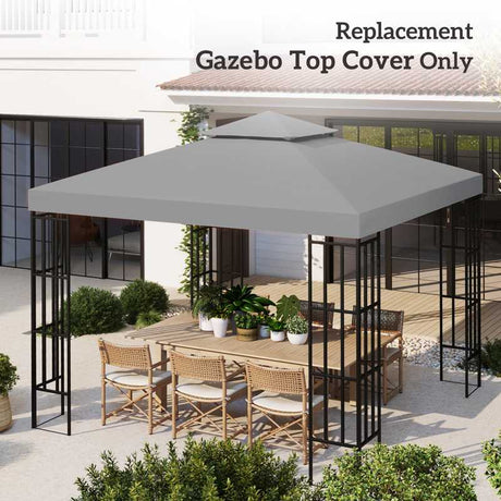 Outsunny 3(m) Gazebo Top Cover Double Tier Canopy Replacement Pavilion Roof Light Grey