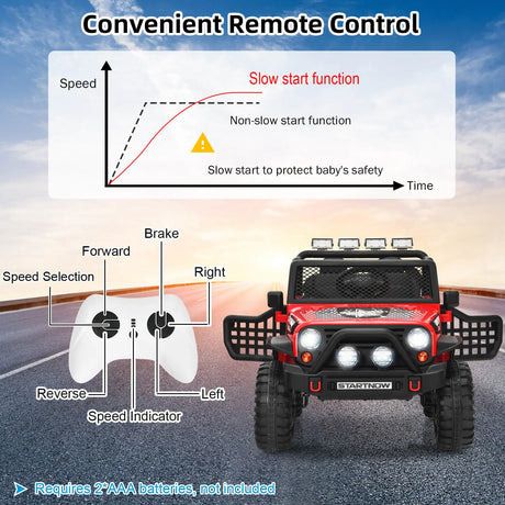 2-Seat Kids Ride on Truck with Parent Remote Control-Red