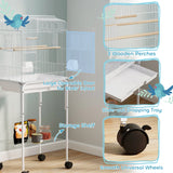 PawHut Bird Cage Budgie Cages for Finch Canary Parakeet with Stand Wheels Slide-out Tray Accessories Storage Shelf, White