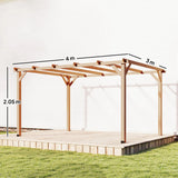 Outsunny 4 x 3 m Wooden Pergola Kit, Garden Pergola Gazebo Grape Trellis with Triangle Supports, 6 Beams, Maple Wood-effect