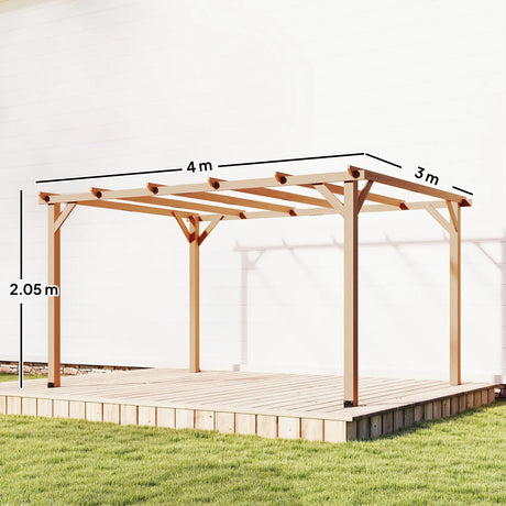 Outsunny 4 x 3 m Wooden Pergola Kit, Garden Pergola Gazebo Grape Trellis with Triangle Supports, 6 Beams, Maple Wood-effect