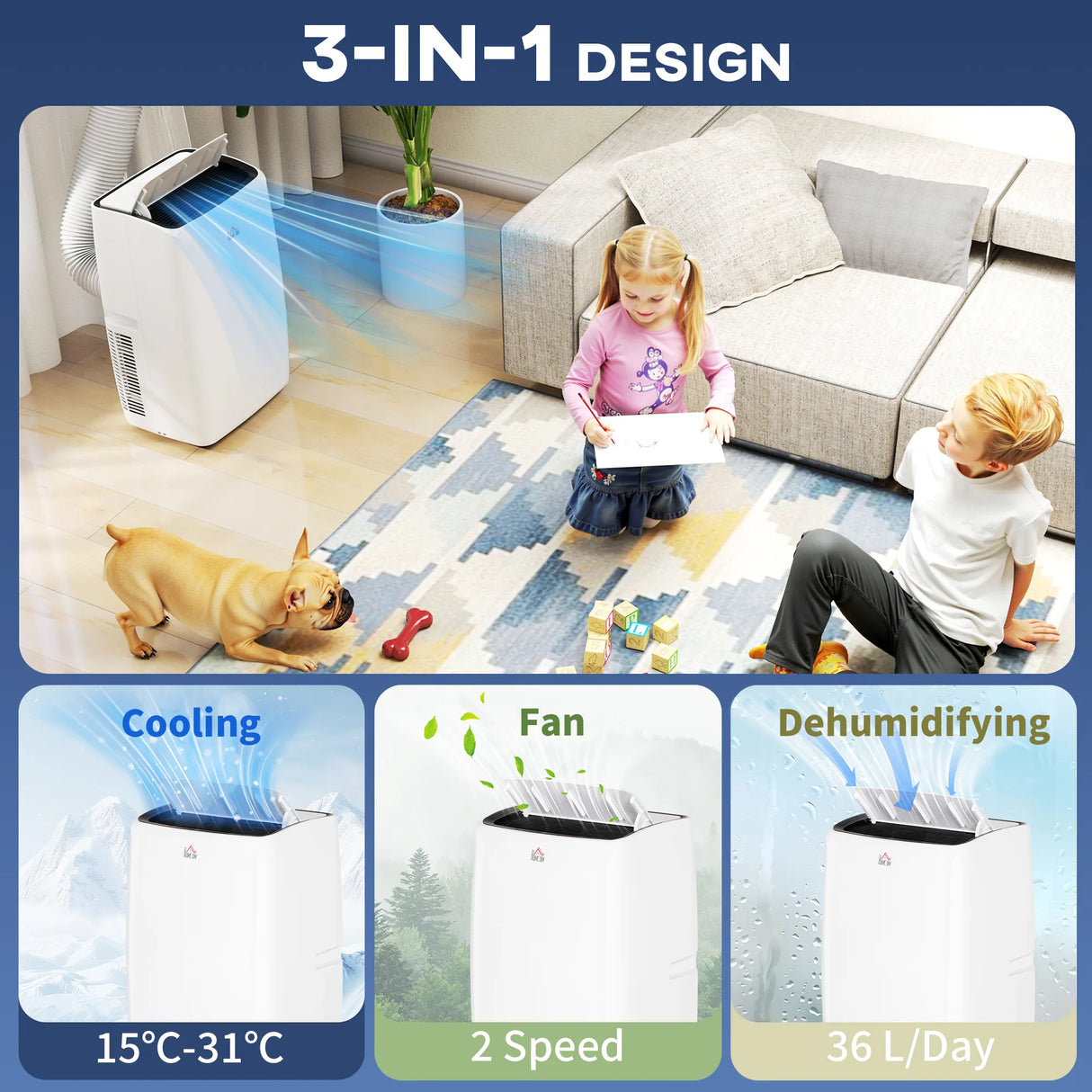 HOMCOM 12,000 BTU Mobile Air Conditioner, Grade A Rated - White