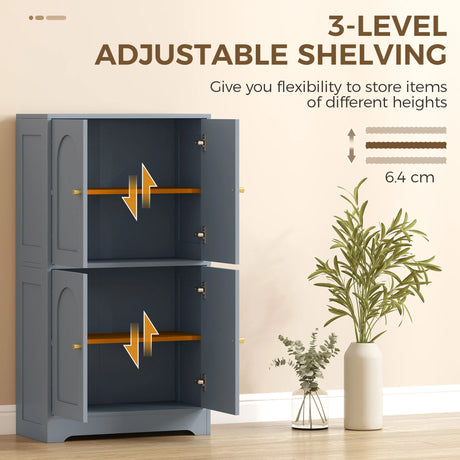 HOMCOM 4-Door Kitchen Storage Cabinet with Adjustable Shelves - Grey