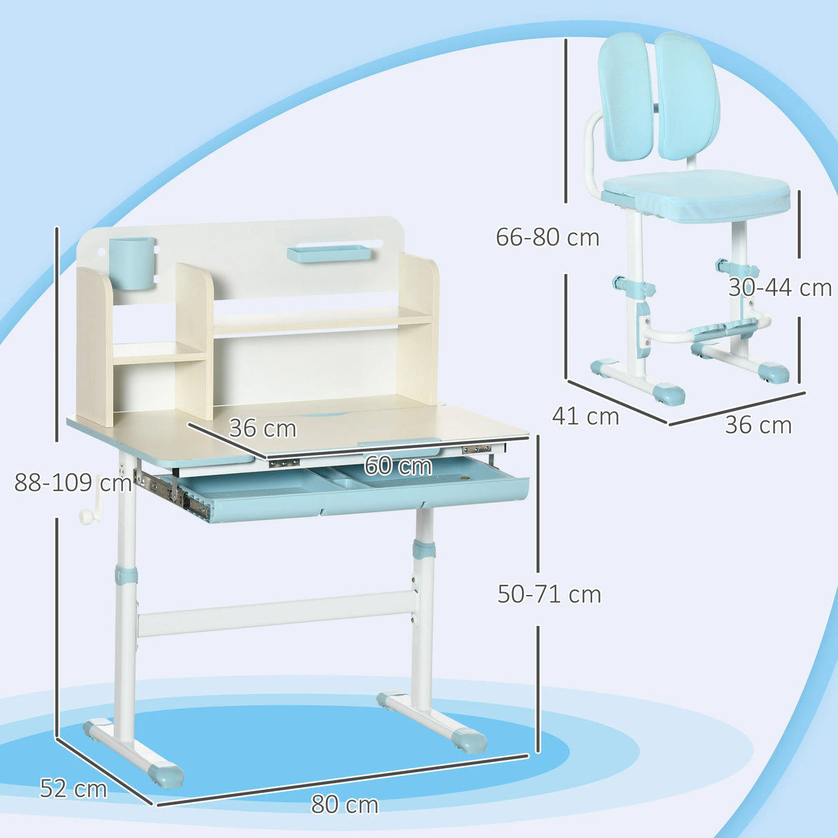 HOMCOM Kids Desk and Chair Set, with Storage Shelves, Washable Cover, for Ages 3-12 Years - Blue