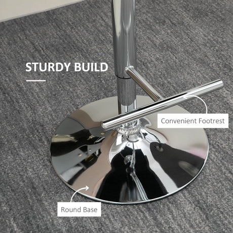 HOMCOM Bar Stools Set of 2, Modern Swivel & Adjustable Velvet Barstools with Button Tufted Back, Footrest, Nailhead Trim for Home Bar, Grey