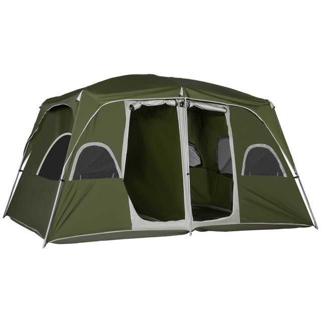 Outsunny Camping Tent, Family Tent 4-8 Person 2 Room, with Large Mesh Windows, Easy Set Up for Backpacking Hiking Outdoor, Green