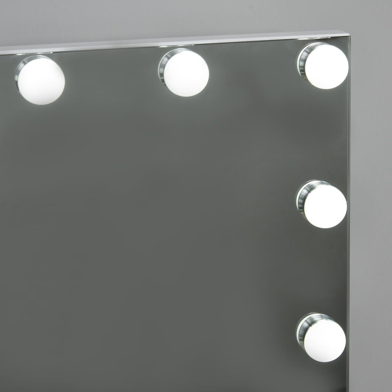 HOMCOM Hollywood Mirror with Lights for Makeup Dressing Table, Lighted Vanity Mirror with 12 Dimmable LED Bulbs and USB Plug in Power Supply, White