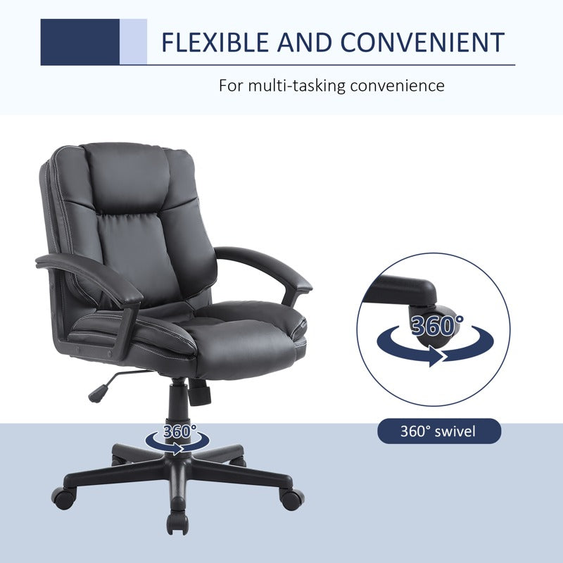 HOMCOM Office Chair, Computer Desk Chair, PU Leather Mid Back Executive Chair with Adjustable Height and Swivel Rolling Wheels for Home Study, Black