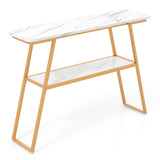 Console Table with Open Shelf Gold Metal Frame Living Room Hallway-White