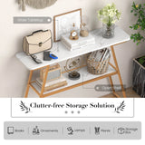 Console Table with Open Shelf Gold Metal Frame Living Room Hallway-White