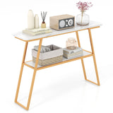 Console Table with Open Shelf Gold Metal Frame Living Room Hallway-White