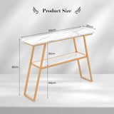 Console Table with Open Shelf Gold Metal Frame Living Room Hallway-White