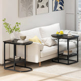 2-Tier C-shaped End Table Modern Sofa Side Table with Metal Frame-Black