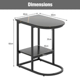 2-Tier C-shaped End Table Modern Sofa Side Table with Metal Frame-Black