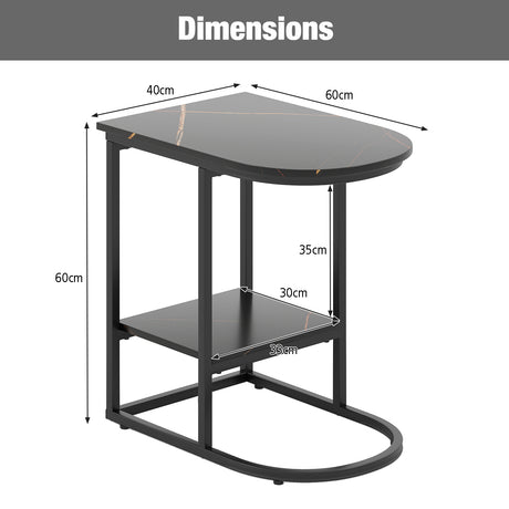 2-Tier C-shaped End Table Modern Sofa Side Table with Metal Frame-Black