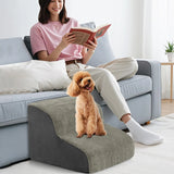 Dog Ramp with 2 Steps Foam, Pet Stairs with Washable Cover Non-Slip Bottom Grey