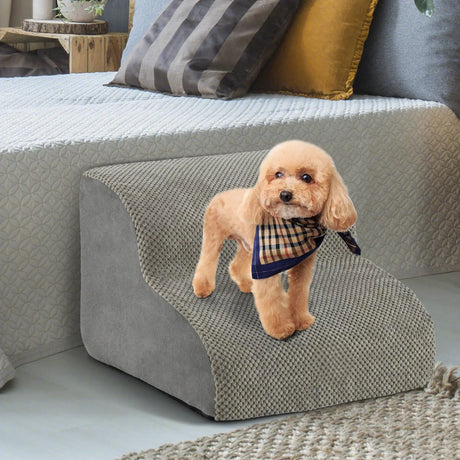 Dog Ramp with 2 Steps Foam, Pet Stairs with Washable Cover Non-Slip Bottom Grey