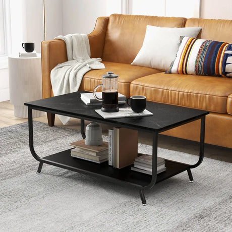 Coffee Table with 2-Tier Storage Shelf for Living Room