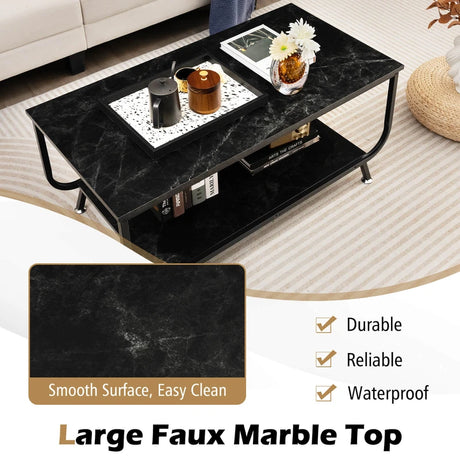 Coffee Table with 2-Tier Storage Shelf for Living Room