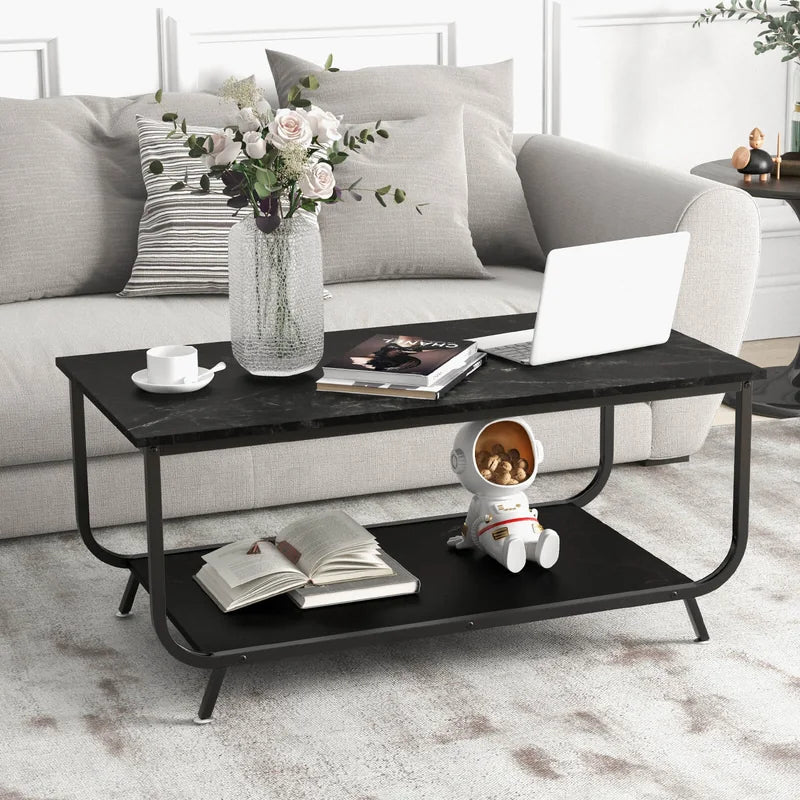 Coffee Table with 2-Tier Storage Shelf for Living Room