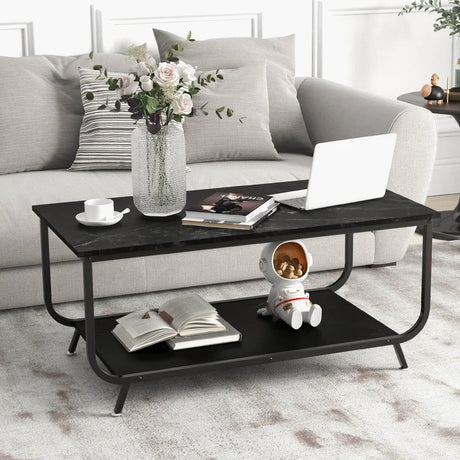 Coffee Table with 2-Tier Storage Shelf for Living Room