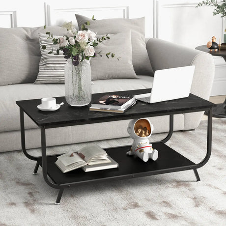 Coffee Table with 2-Tier Storage Shelf for Living Room