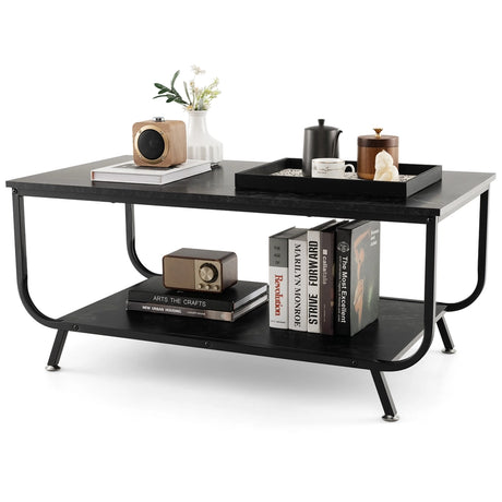 Coffee Table with 2-Tier Storage Shelf for Living Room