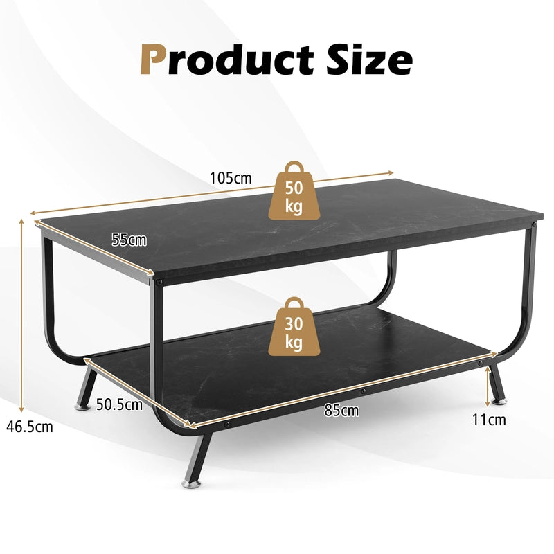 Coffee Table with 2-Tier Storage Shelf for Living Room