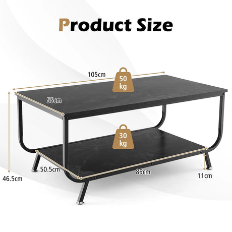 Coffee Table with 2-Tier Storage Shelf for Living Room