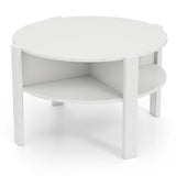 2-Tier Round Coffee Table with 4 Shelves-White