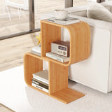 2-Tier S-Shaped Bamboo Bookcase with 2 Open Cubes-Natural