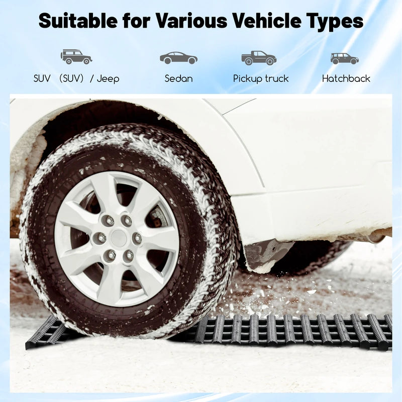 2 Pack Tire Traction Mats with Bag Emergency Traction Aid Black 98 x 21 x 2.8 cm