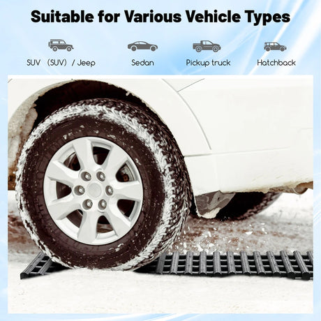 2 Pack Tire Traction Mats with Bag Emergency Traction Aid Black 98 x 21 x 2.8 cm
