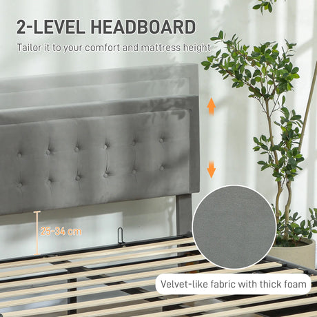 HOMCOM Double Size Ottoman Bed Frame 140W x 193.5D x 95Hcm with Front Drawer - Grey