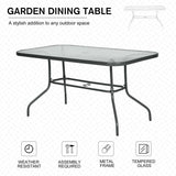 Outsunny Garden Dining Table Glass Top Metal Frame with Parasol Hole Outdoor Balcony Grey 140L x 80Wcm