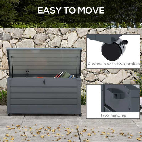 Outsunny 311L Galvanised Steel Garden Storage Box, with Lock - Dark Grey