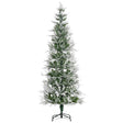 HOMCOM 7 Ft Pencil Snow Flocked Artificial Christmas Tree with Realistic Cypress Branches, Auto Open, Green